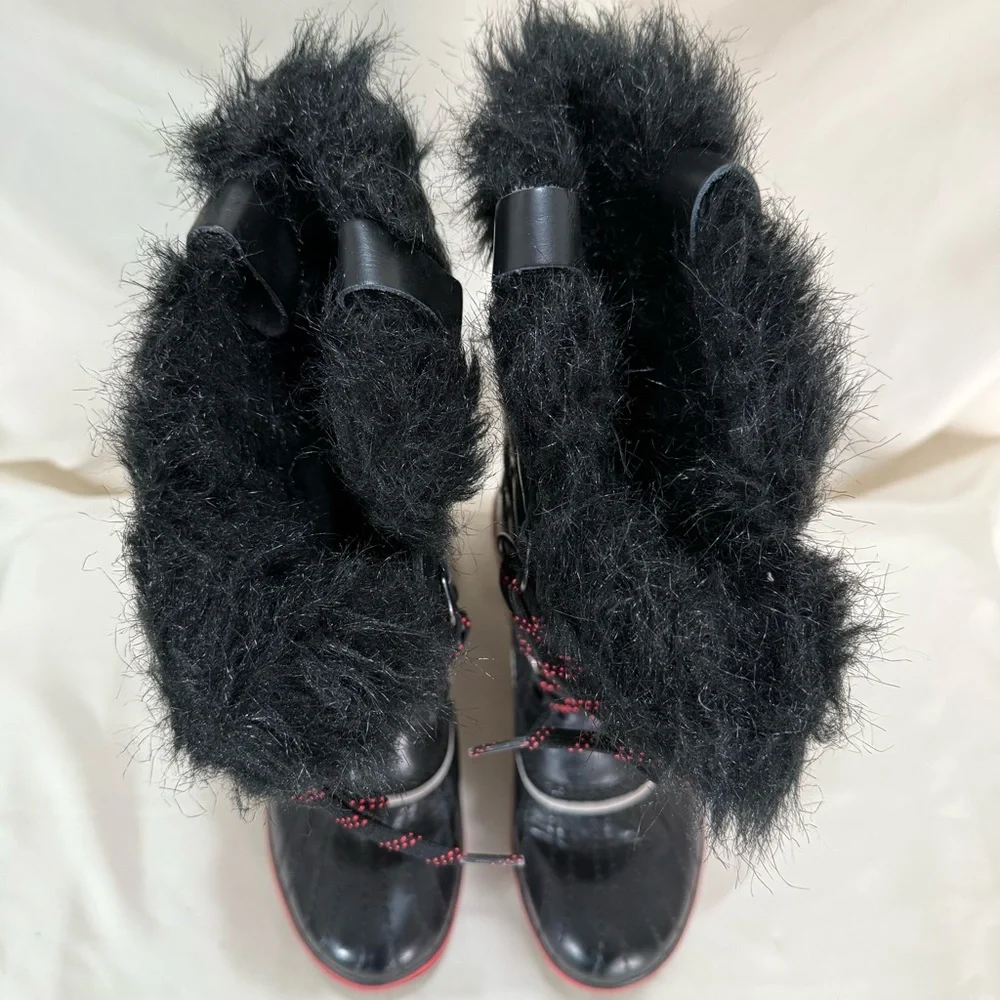 Sorel Tofino Cate Boots Sz 7 Black Faux Fur Waterproof Winter Après Ski Gorpcore